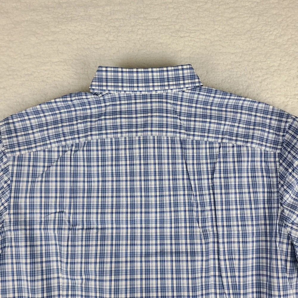 Banana Republic Shirt Men XL Blue Plaid Grant Fit 120s Supima Cotton Button Up *